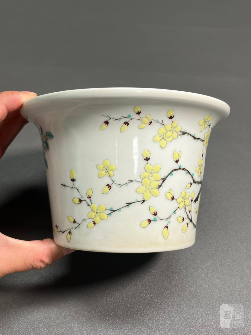 清光绪  “大雅斋”粉彩花鸟纹花盆 - 图7